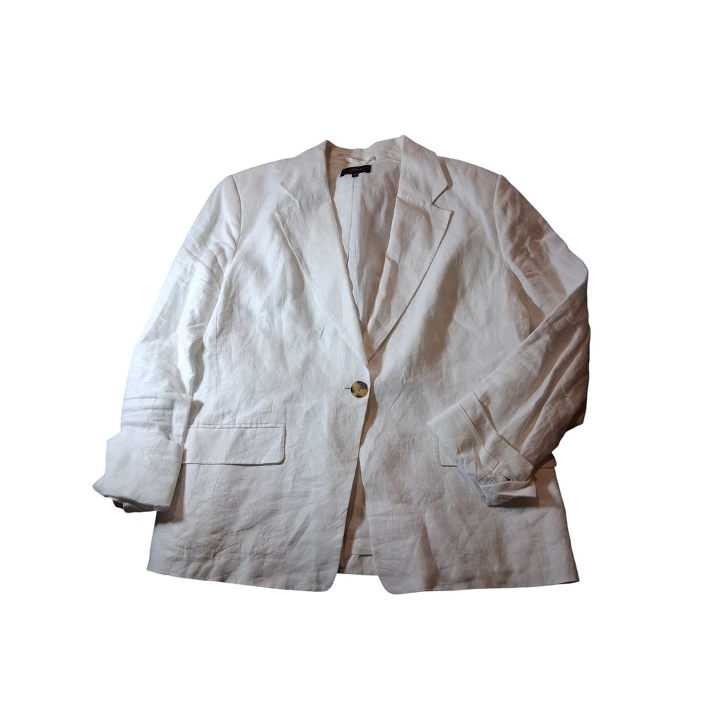 Quince Women White 100% European Linen Blazer Jacket Size M Single Button Lined